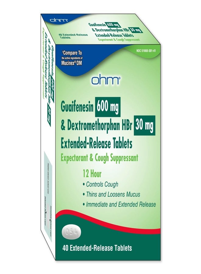 Ohm Guaifenesin 600 mg Extended Release Tablets, Dextromethorphan HBr 30 mg - Expectorant & Cough Suppressant, Loosens Mucus, Controls Cough for Immediate and Extended Relief - 40 Tablets - Image 4